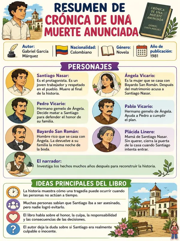 📚 Resumen adaptado de Crónica de una muerte anunciada | 1.º Medio | Educación Diferencial