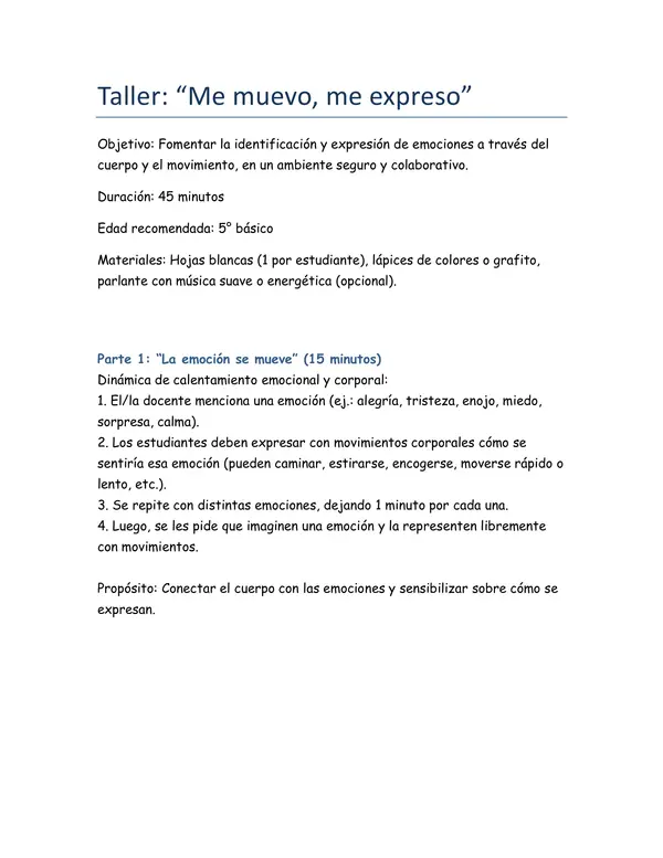 Taller de expresión de emociones Orientación