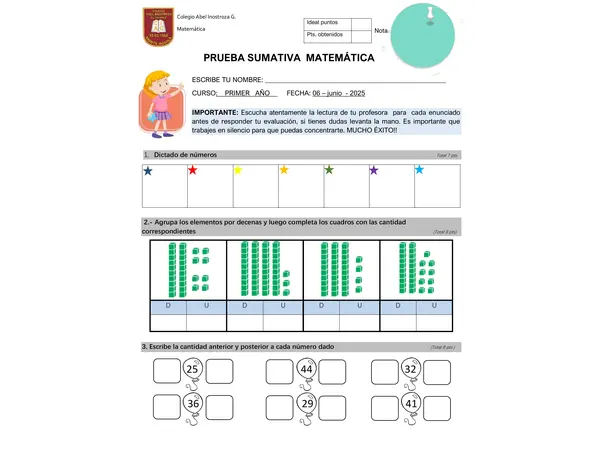 Prueba Matemática Números hasta el 40