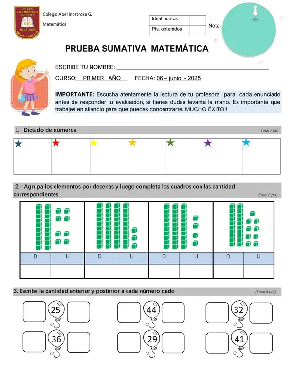Prueba Matemática Números hasta el 40