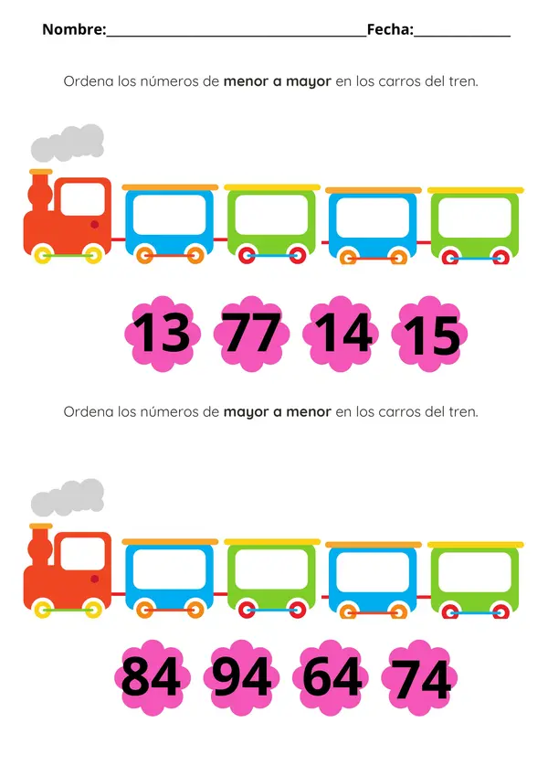 Guía de actividades Ordenar los números 0 al 100 matemática 