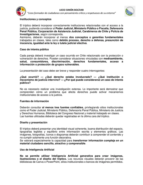EC 3° MEDIO - Trabajo Tríptico digital “Acceso a la justicia en Chile: conocer nuestros derechos”