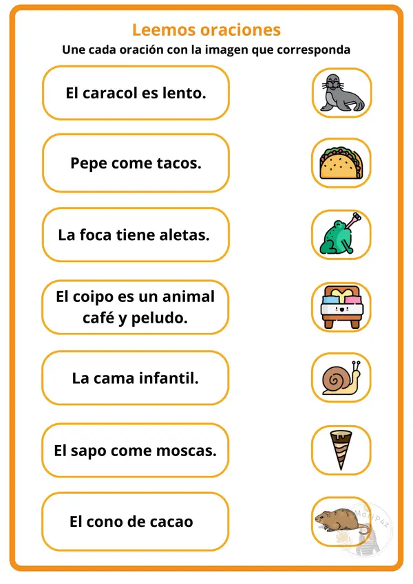 Lectura de oraciones M-P-L-S-T-N-D-F-C (ca-co-cu)