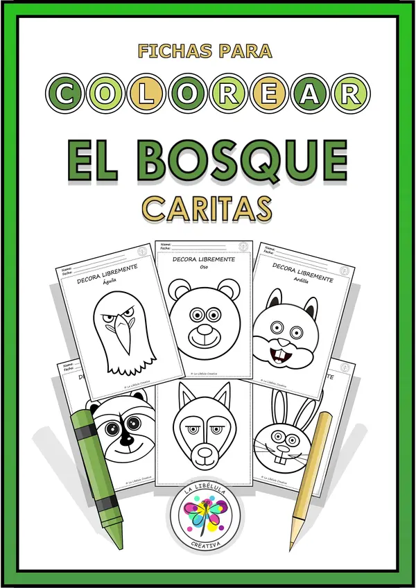 Fichas colorear animales bosque salvajes caras