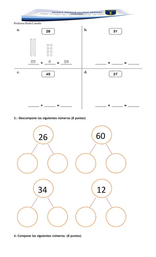 Evaluación composición y descomposición de números hasta el 100