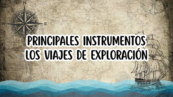 Instrumentos de navegación: carabela, brújula, astrolabio, mapamundi, etc