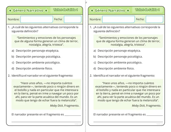 Ticket de Salida: Elementos del género narrativo