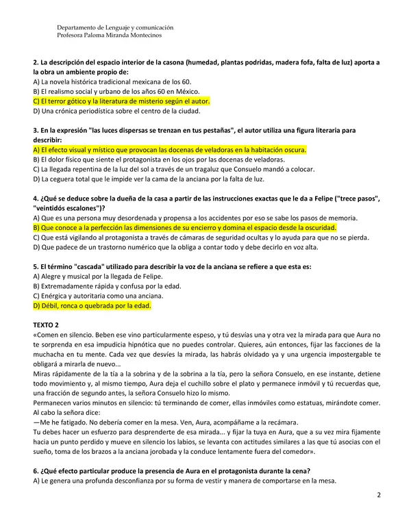 Evaluación libro "Aura"
