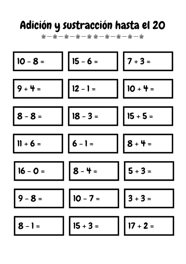 ADICIÓN Y SUSTRACCIÓN HASTA EL 20 | profe.social