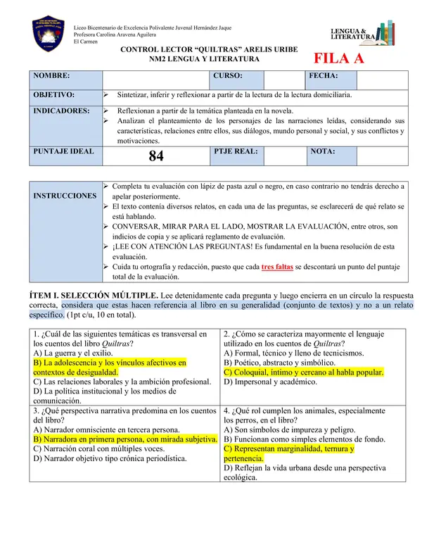 Control lector: Quiltras.