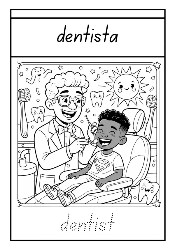 Profesiones y Oficios. Coloring Book español-inglés