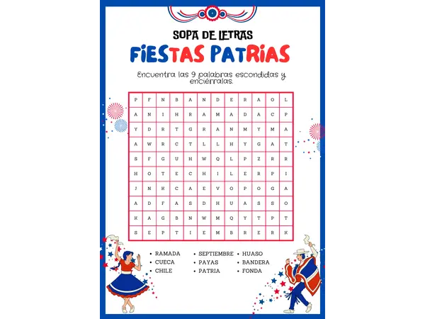 Sopa de Letras - Fiestas Patrias