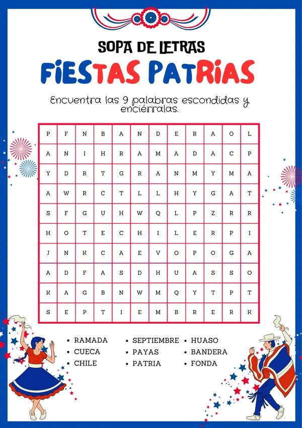 Sopa de Letras - Fiestas Patrias