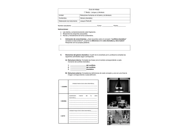 Guía elementos del género dramático (estructura interna, externa y tipos de personajes).