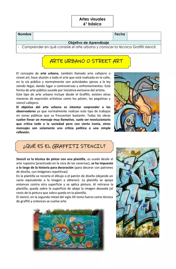 Artes visuales - Stencil - 6° básico