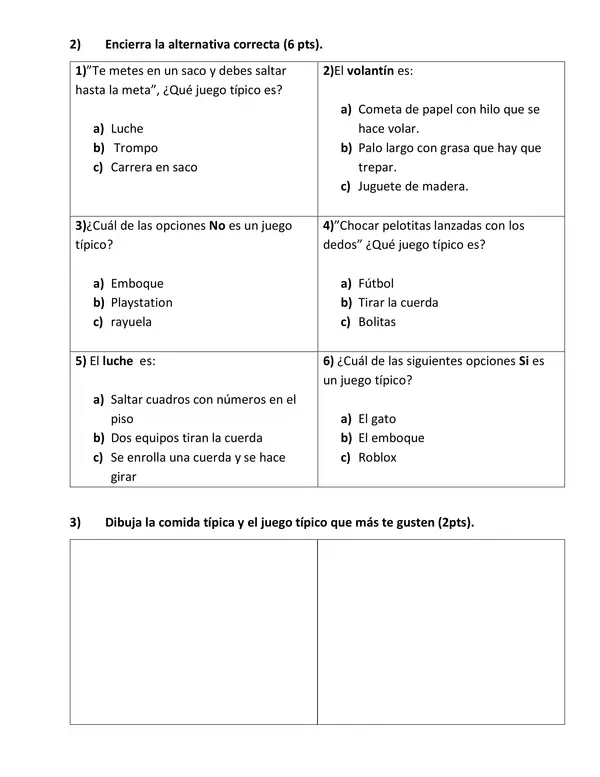 Prueba expresiones culturales primero básico