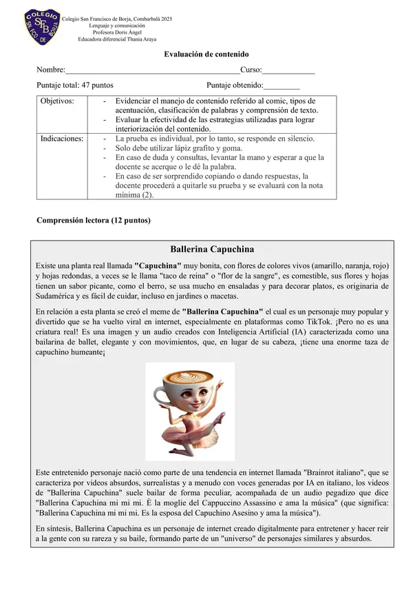 Evaluación de contenido (comic, acentuación de palabras y tipos de acentos)