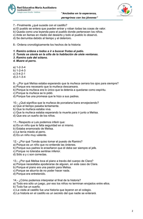 Evaluación Plan Lector "El castillo negro en el desierto"