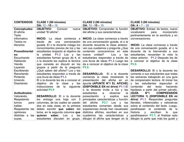 Planificación Clase a Clase: Noviembre | Lenguaje y Comunicación Tercero Básico