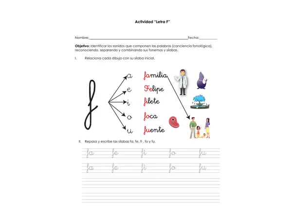 Actividad descargable: Letra F – 2° Básico