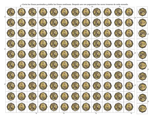 Monedas recortables de 1, 5 y 10 pesos