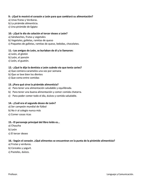 Evaluación Plan lector "león y su tercer deseo"