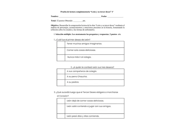 Evaluación "León y su tercer deseo"