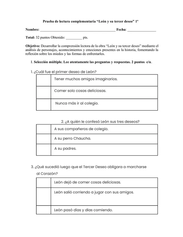 Evaluación "León y su tercer deseo"
