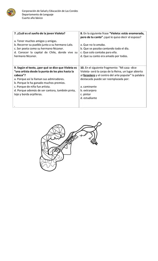 Prueba lectura complementaria "La niña Violeta" autor: Francisco Jiménez