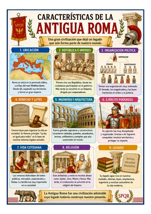 Características de la Antigua Roma | Lámina Educativa de Historia