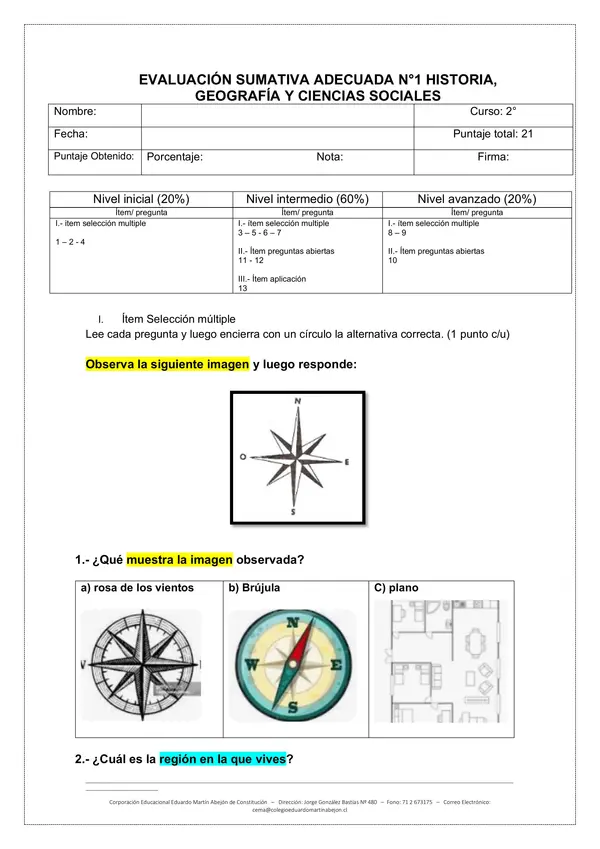 Evaluacion historia - chile y sus caracteristicas