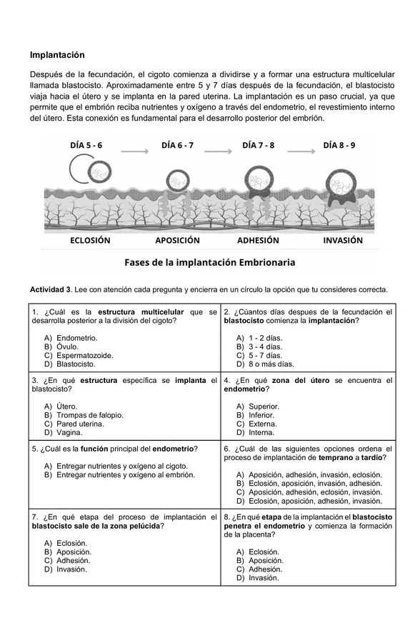 Guía Evaluada: Desarrollo Fetal, Fecundación e Implantación | Biología | 