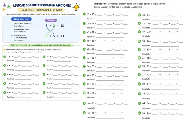 Conmutatividad en adiciones de 2 dígitos