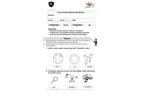 Evaluación 1 Básico Ciencias Naturales Ciclo del día y la noche y estaciones del año