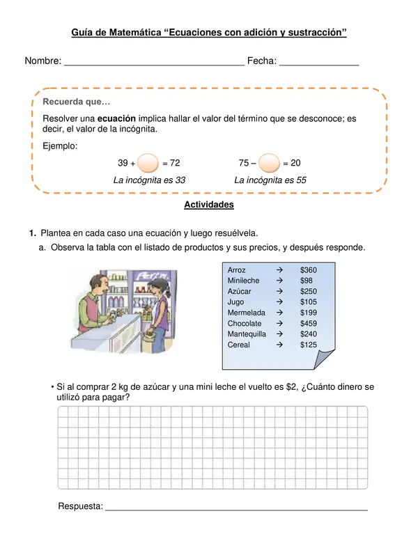 Guía "Ecuaciones con adición y sustracción"