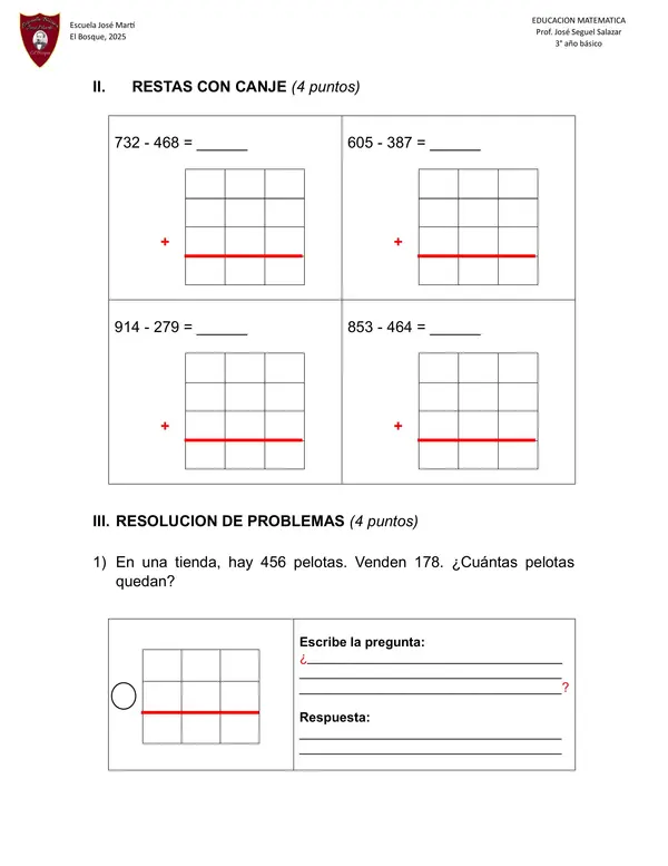 MINIPRUEBA N°3 - Matemáticas (3er Año)