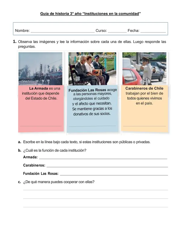 Guía de historia 3° año "Instituciones en la comunidad"