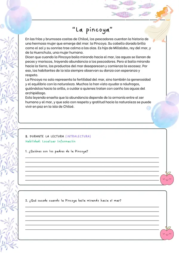 " Comprensión Lectora:  GUÍA DE APRENDIZAJE N°3   “LA PINCOYA”  + Método R.I.C.E. (OA 8)"