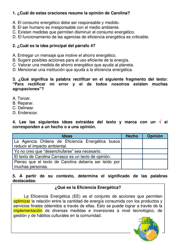 Evaluación "Texto de opinión" 4° año básico.