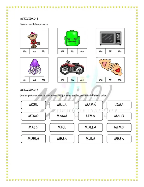 Cuadernillo de apoyo de Lenguaje N°1: Letras M – P – L – S – D – T