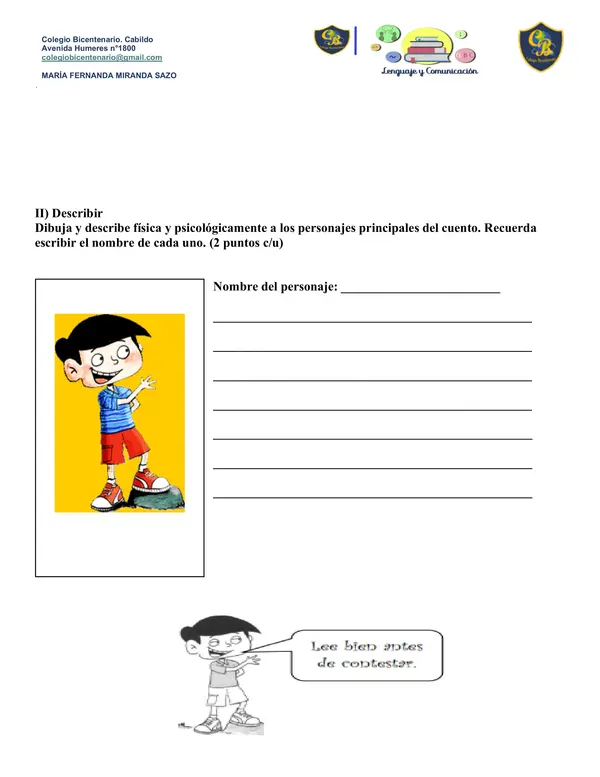 Evaluacion Plan lector : ¡Ay cuanto me quiero!