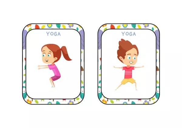 Divertidas tarjetas con posturas de yoga para niños.