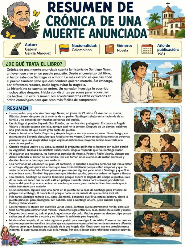 📚 Resumen adaptado de Crónica de una muerte anunciada | 1.º Medio | Educación Diferencial