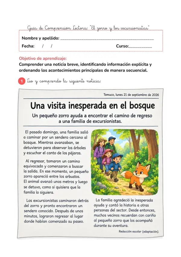 Guía de Comprensión Lectora – El zorro y los excursionistas – 2° Básico.pdf