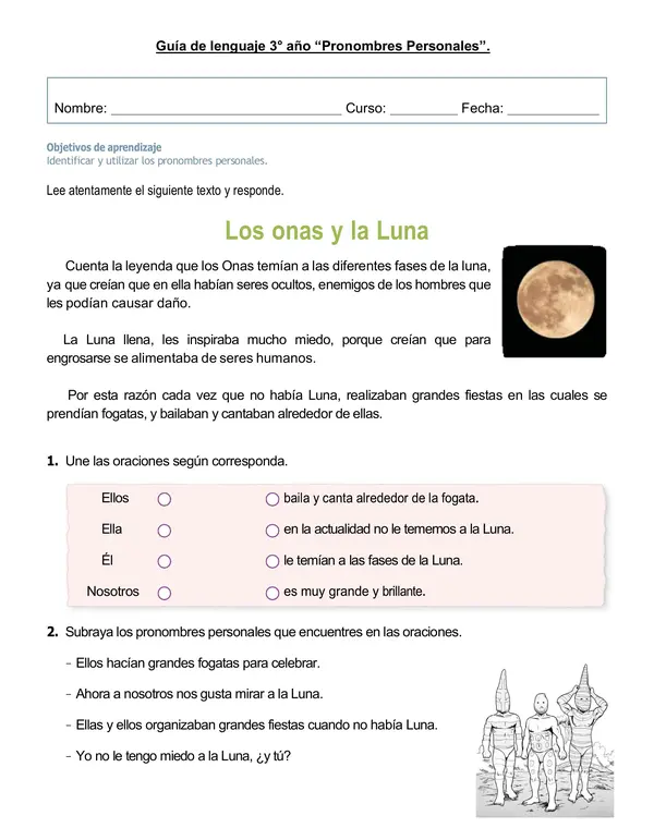 Guía de lenguaje 3°año "Pronombres personales"