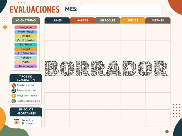 Calendario de Evaluaciones Editable