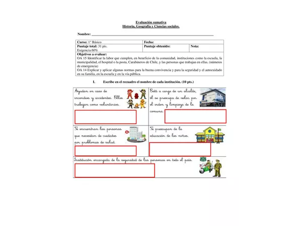 Evaluación Historia 1° Básico
