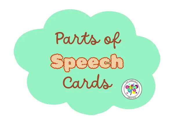 Parts of speech english grammar instructions verbs adjectives cards posters