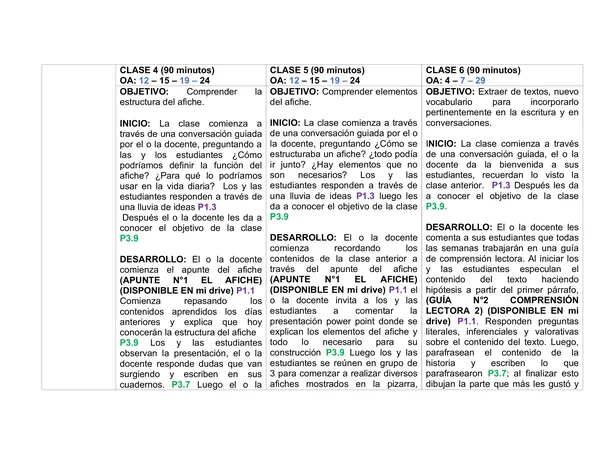 Planificación Clase a Clase: Noviembre | Lenguaje y Comunicación Tercero Básico