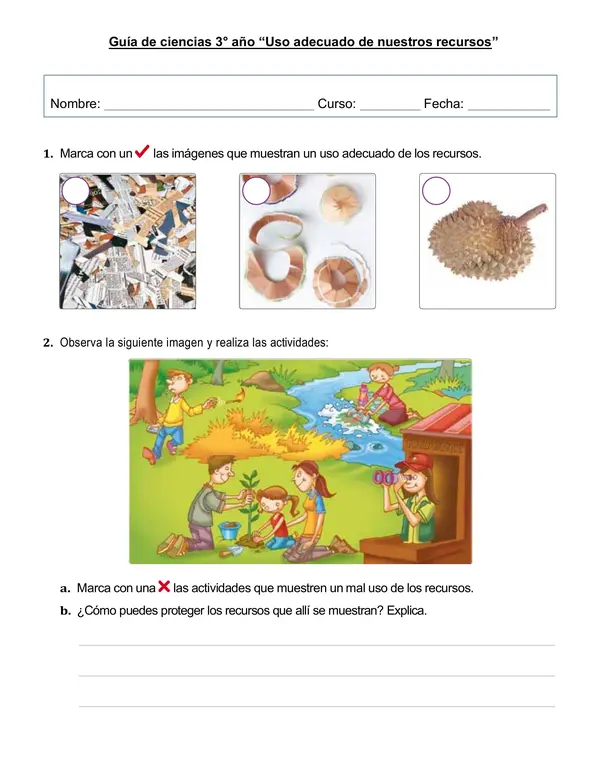 Guía de ciencias 3°año  "Uso adecuado de los recursos: Reducir, Reciclar, Reutilizar"